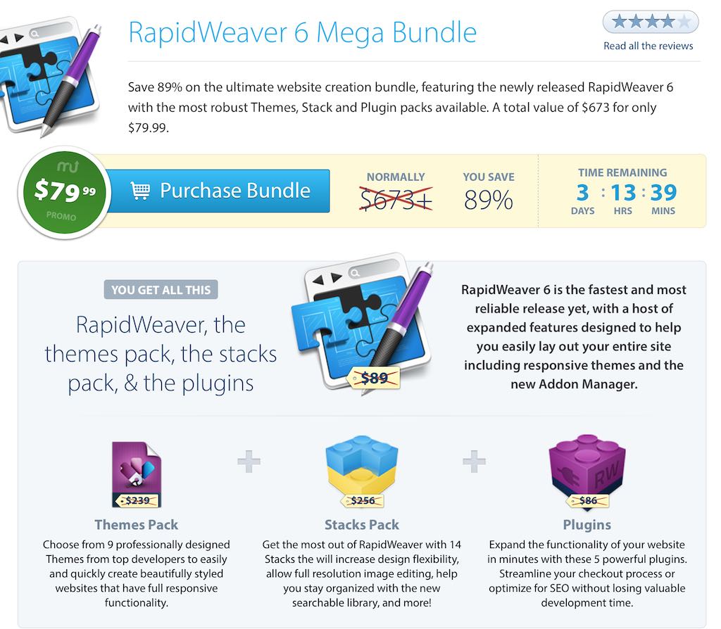 MacUpdateにて「RapidWeaver 6 Mega Bundle」が開催中 (総額より89%引き)