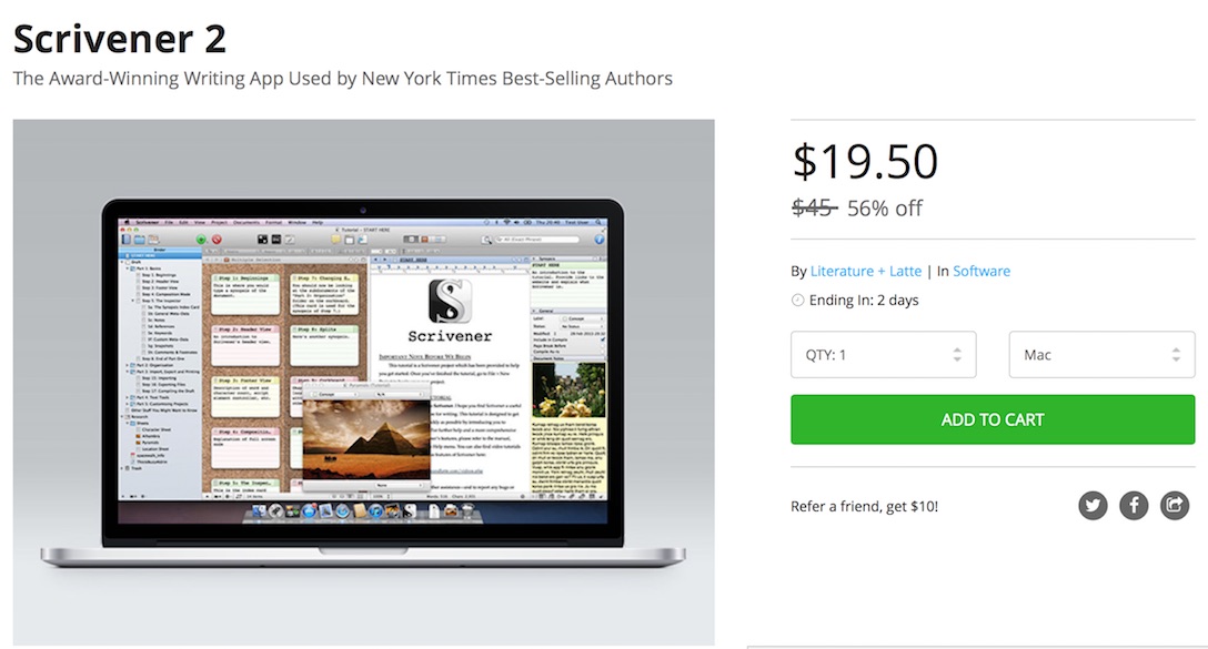 高機能エディタ「Scrivener」が再び半額セールを実施中